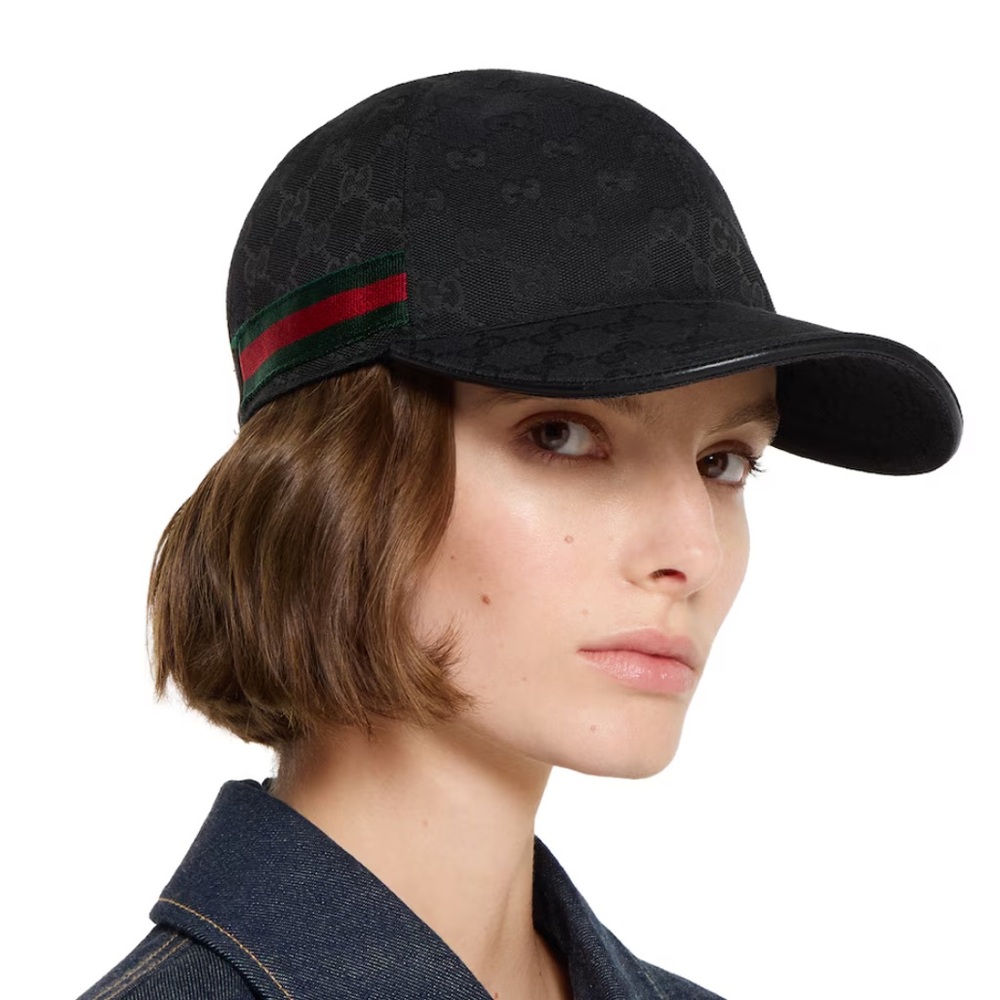 Gucci Black Canvas Hat with Green and Red Stripe